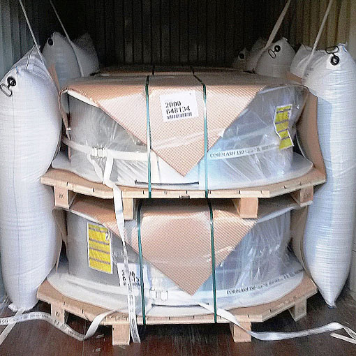 Example of dunnage bags in a container protecting coils